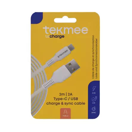 Tekmee latausjohto 2m USB-C-USB - Laturit, kaapelit ja varavirtalähteet - 3661075229320 - 1