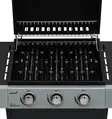 Kaasugrilli 3 rosteripolttimella. Polttimien teho 3 x 2,8 kW. Kokonais=
teho 8,4 kW. Grillausala 48 x 36 cm, joka on jaettu 2x 24 x 36 cm emal=
oidun ter=C3=A4s grillausritil=C3=A4n kesken.=20 - Kaasugrillit - 6410416030760 - 3