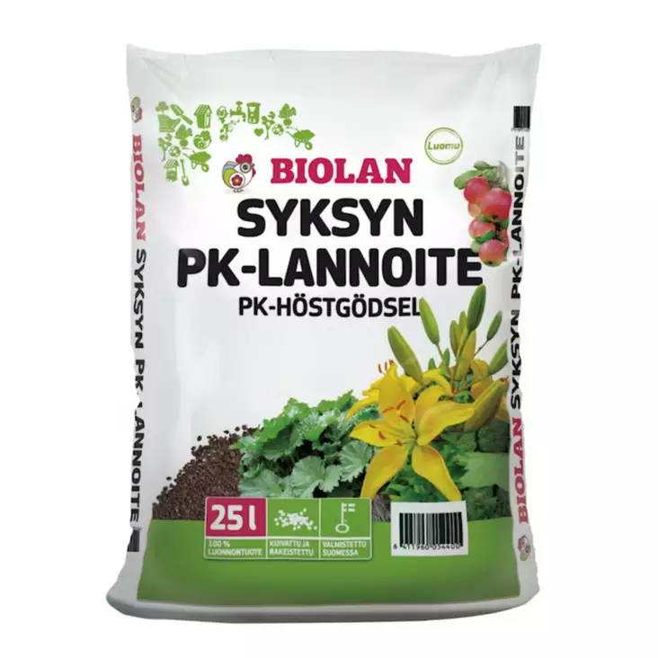 Biolan syksyn pk-lannoite 25L. - Lannoitteet - 6411960054400 - 1