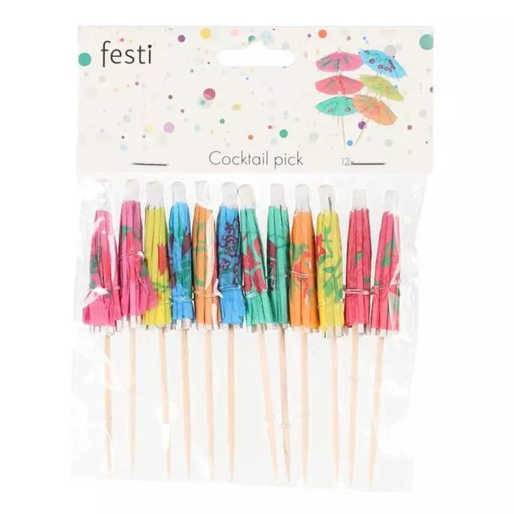 Cocktailtikku päivänvarjo 12kpl - Vappukoristeet ja -tarvikkeet - 6410416464190 - 1