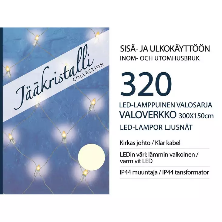 JÄÄKRISTALLI VALOVERKKO 320 LED LÄMMIN V - Valosarjat verkkovirta - 6438159522830 - 1