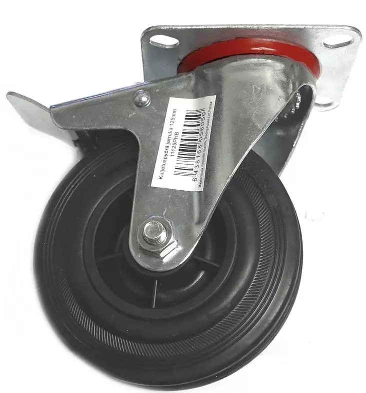 KALUSTEPYÖRÄ 125mm KUMI KÄÄNTYVÄ JARRULLA - Kalustepyörät - 6438168056050 - 1