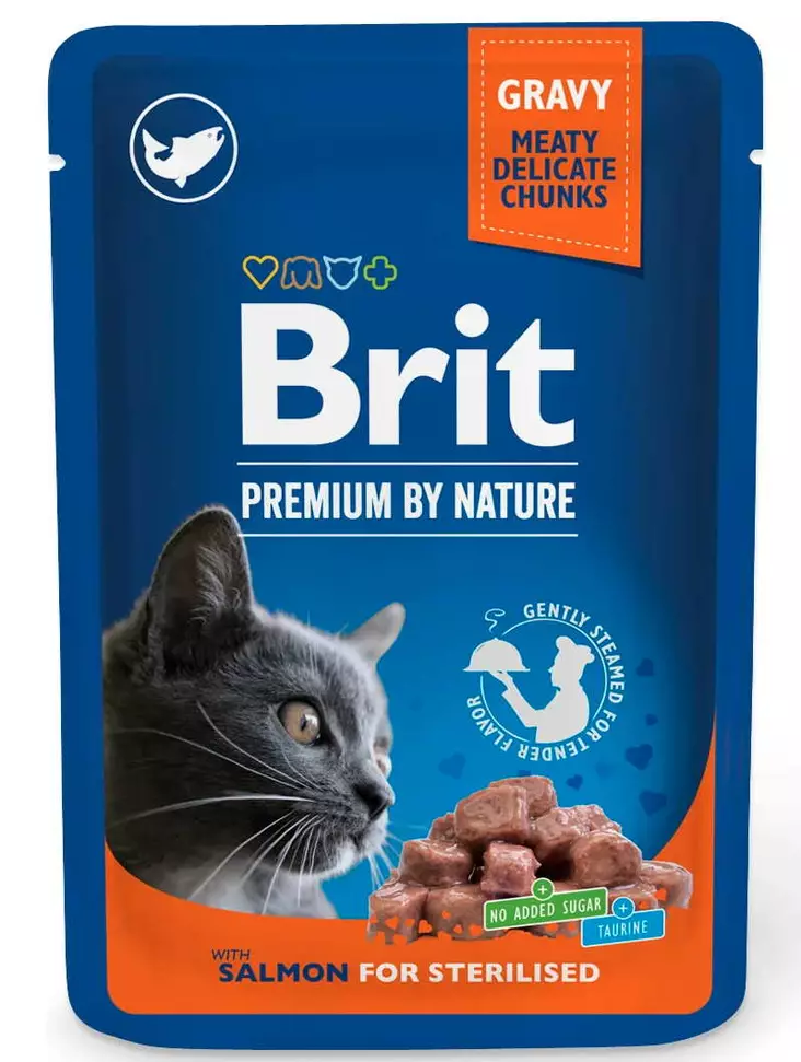 KISSANRUOKA BRIT CAT sterilisoiduille lohta 100G - Kissanruoat ja herkut - 8595602548460 - 1