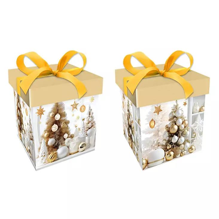 Joulu lahjalaatikko 22x22x22cm kulta - Lahjakassit joulu - 6438506009120 - 1