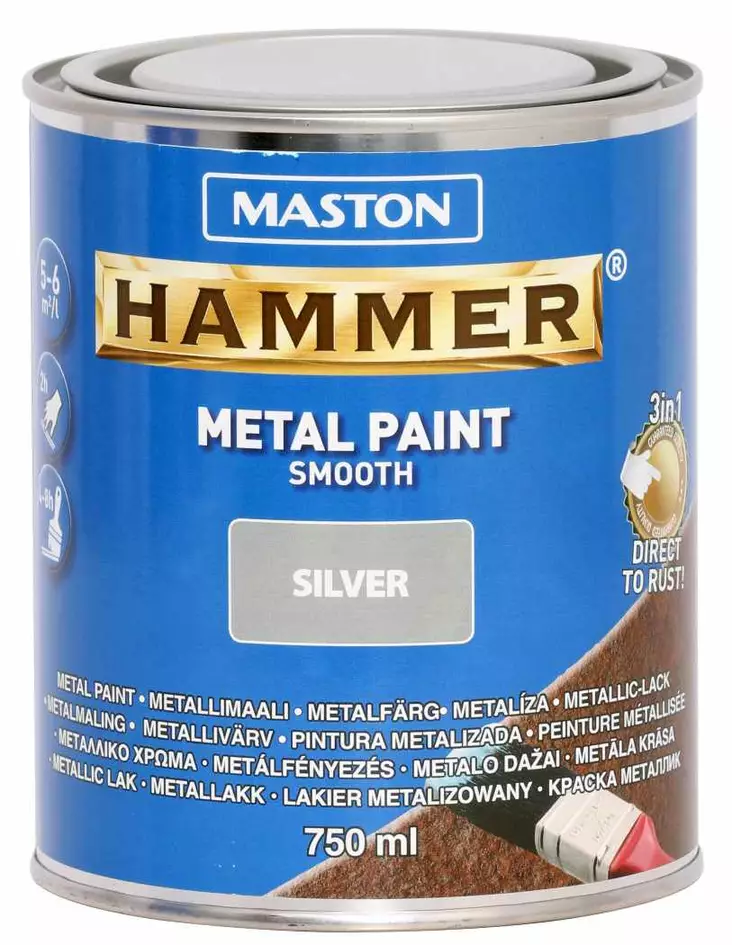 METALLIMAALI HAMMER SILEÄ HOPEA 750ML MASTON - Metallimaalit - 6412490012090 - 1