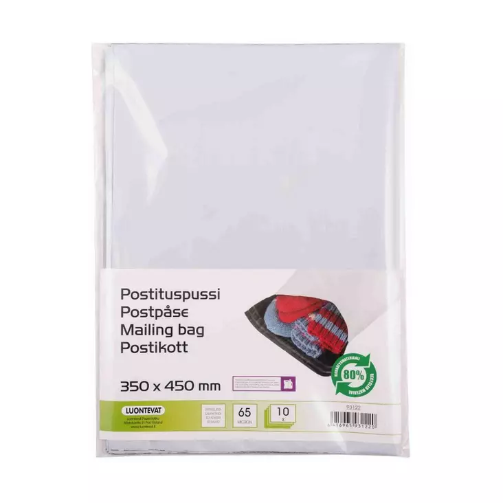 Postituspussi valkoinen 350x450 mm 10kpl - Toimistopaperit ja kirjekuoret - 6416965931220 - 1