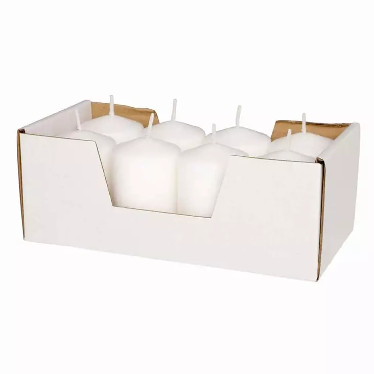 Pöytäkynttilä valkoinen 5x7 cm 8 kpl tarjotin - Pallokynttilät ja pöytäkynttilät - 6410413206830 - 1