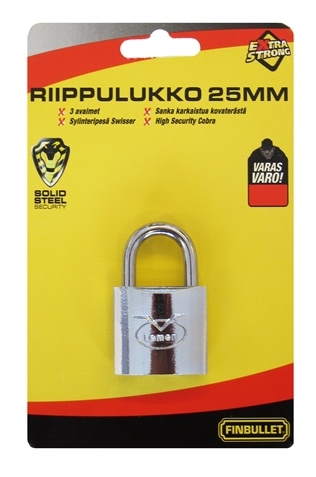 RIIPPULUKKO 25MM - Riippulukot, kassalippaat ja kassakaapit - 6438152025130 - 1