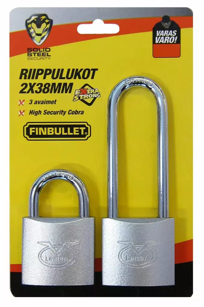 RIIPPULUKKO 2X38MM TERÄS - Riippulukot, kassalippaat ja kassakaapit - 6438152025000 - 1