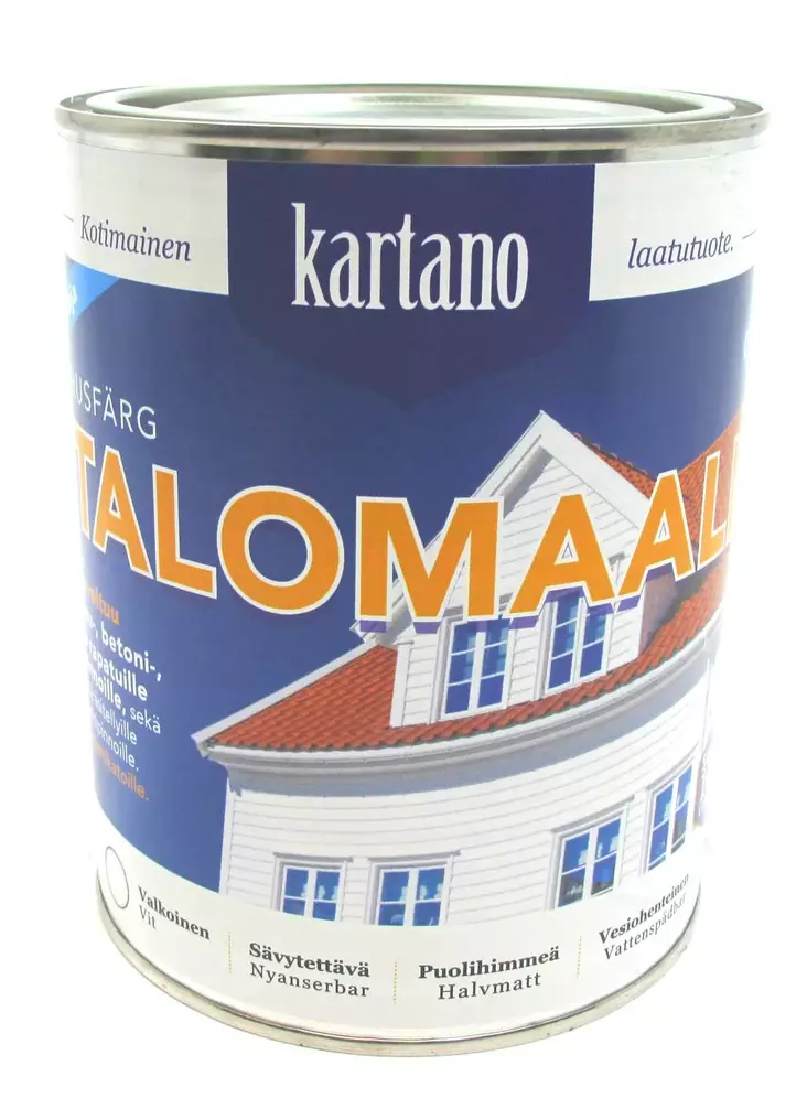 Talomaali 0,9L valkoinen vesiohenteinen Kartano - Ulkomaalit - 6438168098050 - 1