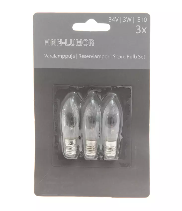 Varalamput 3kpl E10 34V 3W Finnlumor - Valokoristeiden varalamput - 6410411069420 - 1