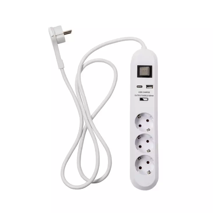 Jatkojohto 3-osainen kytkimellä 1,5m 2xUSB-A Airam - Laturit, kaapelit ja varavirtalähteet - 6435200259431 - 1