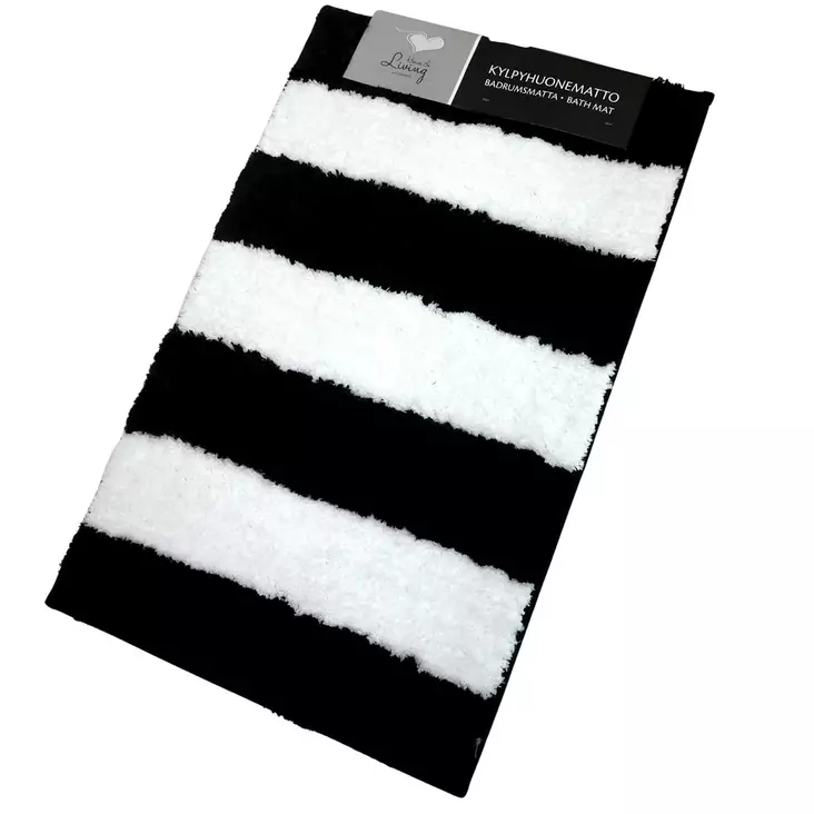 Kylpyhuonematto 50 x 80cm musta valkoinen raita - Kylpyhuonematot - 6438159369671 - 1