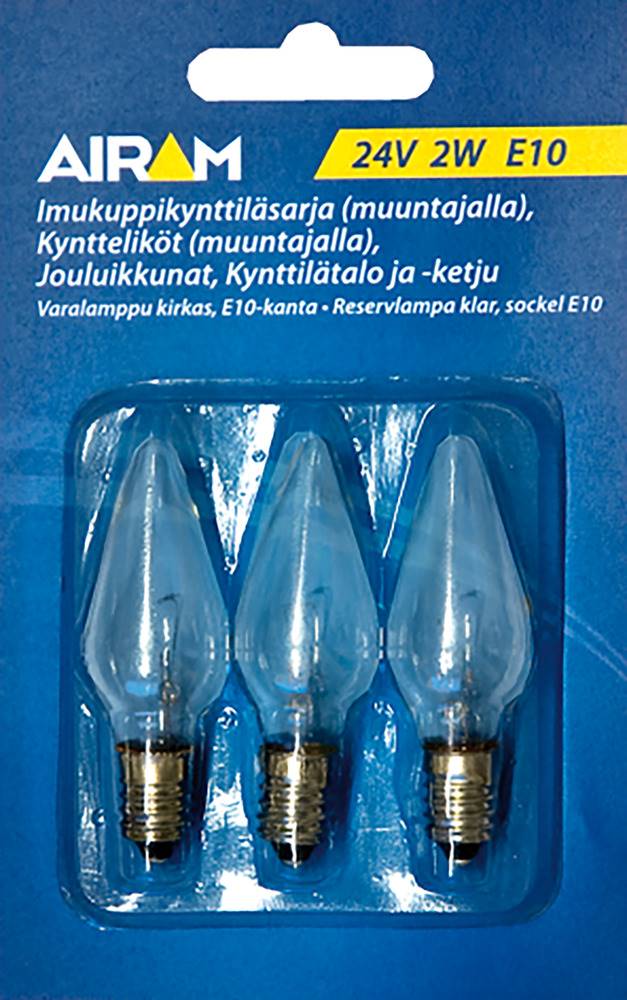 AIRAM VARALAMPPU NRO84 2W 24V E10 KIRKAS 3kpl - Valokoristeiden varalamput - 6435200121721 - 1