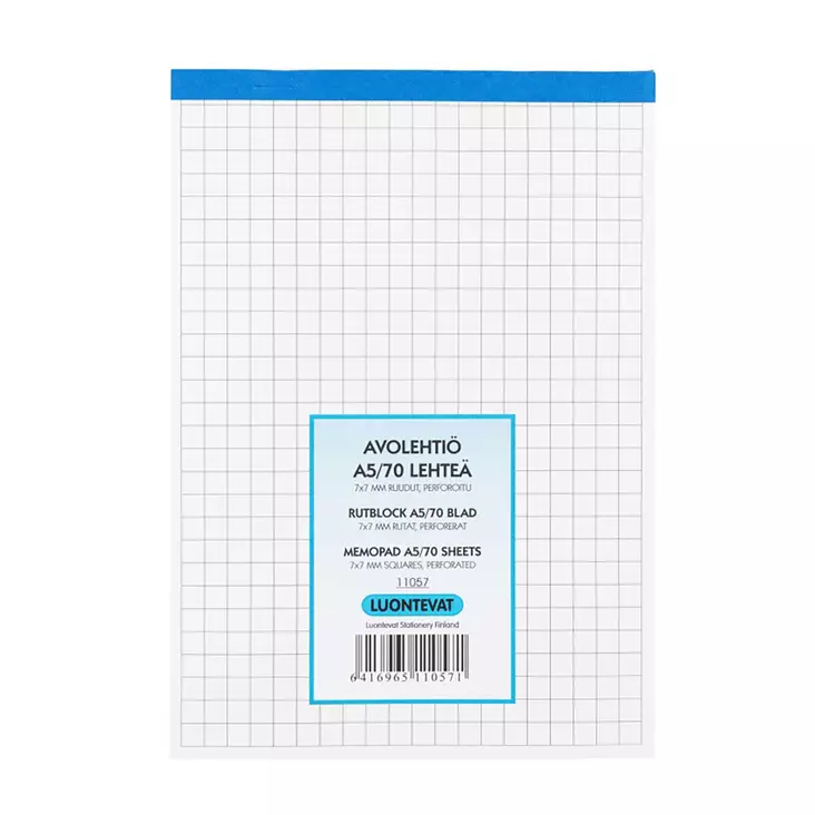 AVOLEHTIÖ A5/70 7*7MM RUUDUT - Lehtiöt, muistikirjat ja vihkot - 6416965110571 - 1