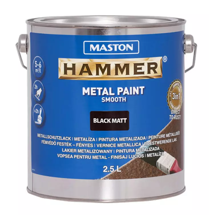 HAMMER METALLIMAALI MATTA MUSTA 2,5L MASTON - Metallimaalit - 6412490044831 - 1