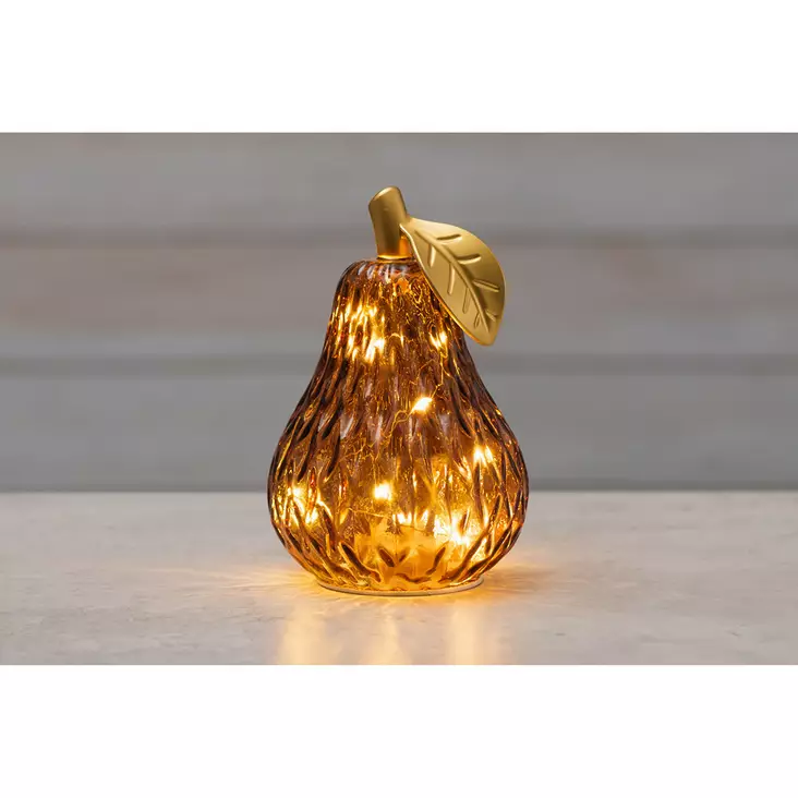 Lasi päärynä LED-valoilla 18 cm ruskea - Valohahmot ja valokoristeet - 6410416574011 - 1