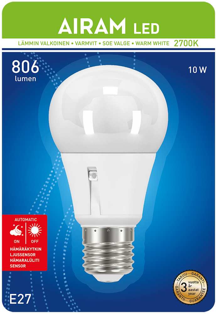 LED LAMPPU AIRAM CLASSIC A60 10W E27 806LM HÄMÄRÄKYTKIMELLÄ - Lamput E27 kanta - 6435200203571 - 1