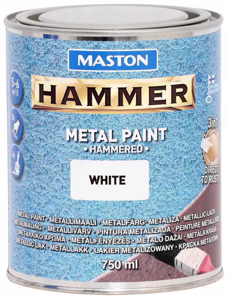 METALLIMAALI HAMMER VASARALAKKA 750ML VALKOINEN MASTON - Metallimaalit - 6412490017651 - 1