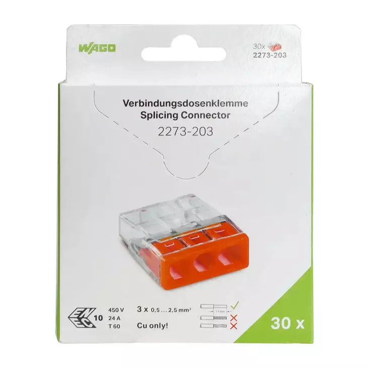 RASIALIITIN Wago 3-nap 30kp/pkt - Asennustarvikkeet, rasiat ja sulakkeet - 4066966001631 - 1