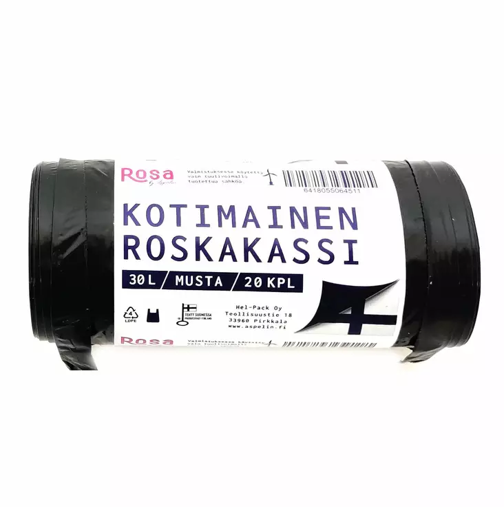 ROSKAKASSI 30L 20KPL MUSTA 520X600 0,018 - Roskapussit - 6418055064511 - 1