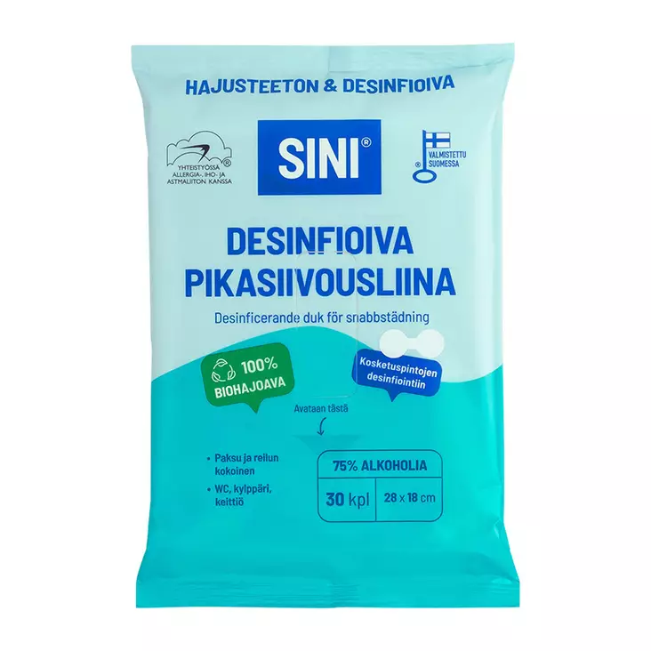 PIKASIIVOUSLIINA DESINFIOIVA 30KPL SINI - Kertakäyttösiivousliinat - 6423800037511 - 1