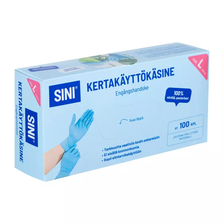 KERTAKÄYTTÖKÄSINE NITRIILI L 100 KPL SIN - Suojakäsineet ja suojavälineet - 6423800321641 - 1