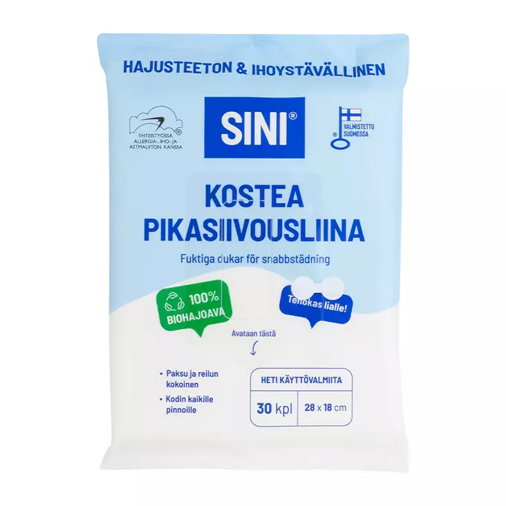 PIKASIIVOUSLIINA KOSTEA 30KPL SINI - Kertakäyttösiivousliinat - 6423800037481 - 1