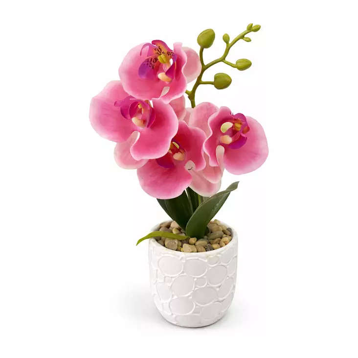 Tekokukka orkidea ruukussa 28cm - Tekokasvit ja muovikukat - 6438159393621 - 1