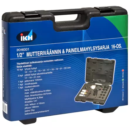 Mutterinväännin ja paineilmahylsysarja 1/2" 814Nm 160os - Mutterinvääntimet ja pulttipyssyt - 6418914760462 - 2