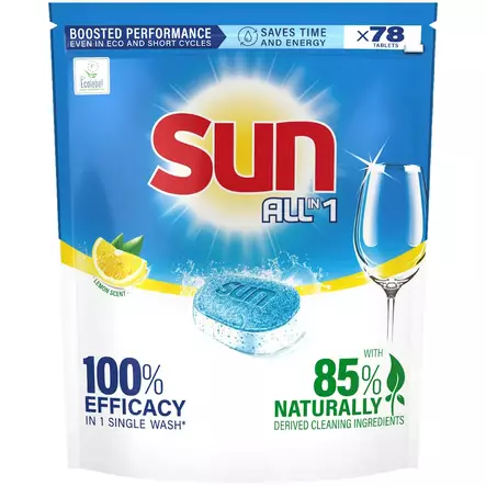 Konetiskitabletti Sun All-in-1 Lemon 78kpl - Konetiskiaineet - 8720181256172 - 1