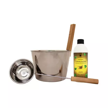 Teräskiulu ja kauha + Tervaleijona 500ml - Kiulut ja löylykauhat - 6417892038792 - 1