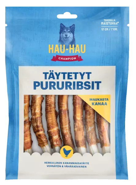 HAU-HAU TÄYTETYT PURURIBSIT 490G/7KPL - Koiranruoat ja herkut - 6438554000902 - 1