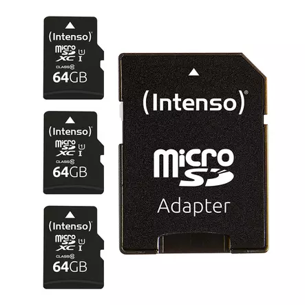 Intenso MicroSD muistikortti 3 x 64 GB + SD-adapteri - Muistikortit ja muistitikut - 4034303035212 - 1