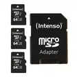 Intenso MicroSD muistikortti 3 x 64 GB + SD-adapteri - Muistikortit ja muistitikut - 4034303035212 - 1