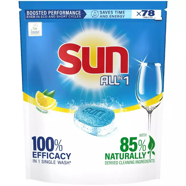 Konetiskitabletti Sun All-in-1 Lemon 78kpl - Konetiskiaineet - 8720181256172 - 1