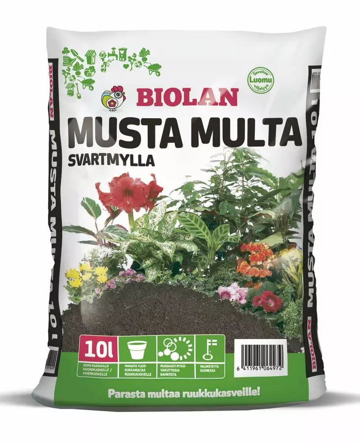 BIOLAN MUSTA MULTA 10L - Puutarhamullat ja -turpeet - 6411961064972 - 1