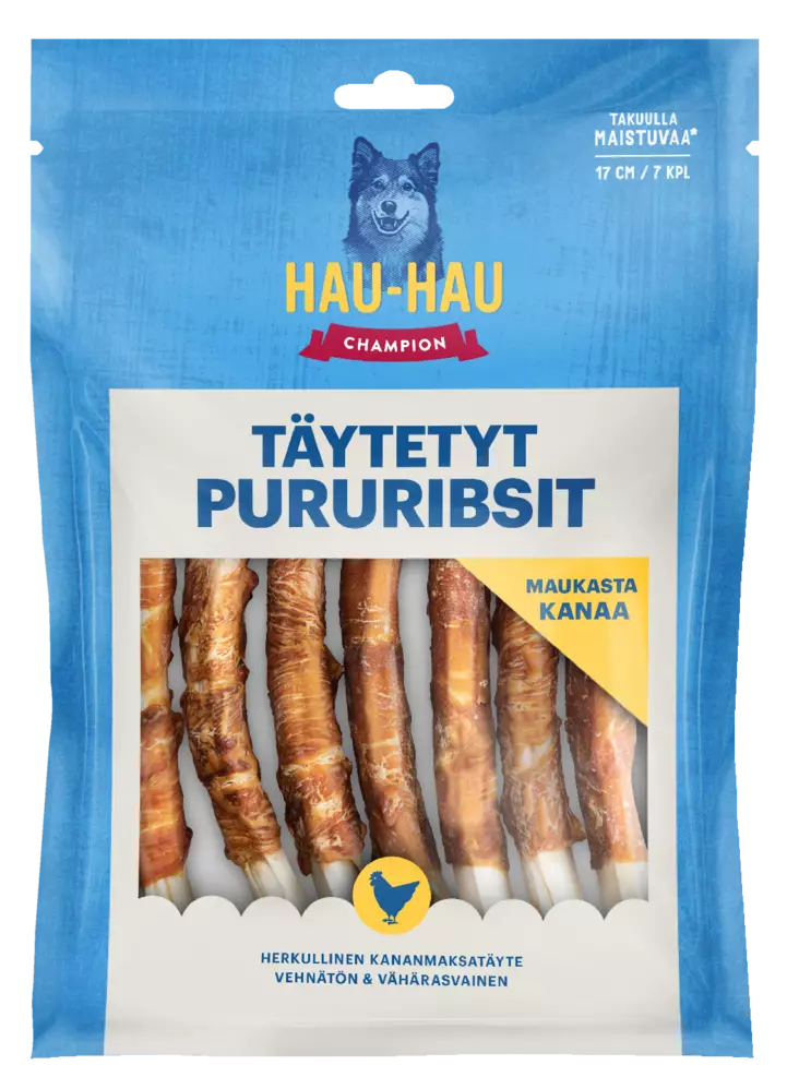 HAU-HAU TÄYTETYT PURURIBSIT 490G/7KPL - Koiranruoat ja herkut - 6438554000902 - 1