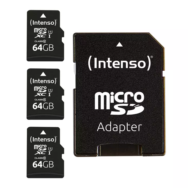 Intenso MicroSD muistikortti 3 x 64 GB + SD-adapteri - Muistikortit ja muistitikut - 4034303035212 - 1