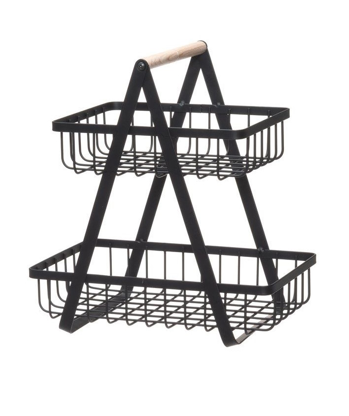 Musta kerroskori py=C3=B6kki=C3=A4 ja metallia. Kaksi koriosaa. - Sisustuskorit ja puulaatikot - 6410416245522 - 1