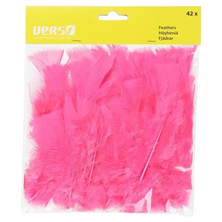 Koristehöyhenet rautalangalla 42kpl pinkki - Pääsiäis koristeet ja -tarvikkeet - 6410416344782 - 1