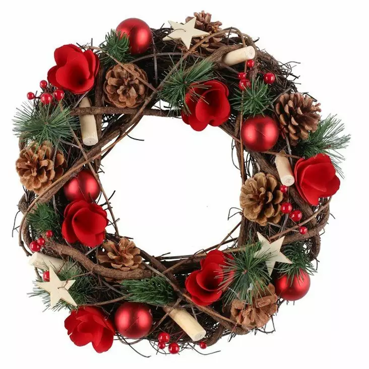 Kranssi punainen 34cm - Joulukoristeet ja lumihiutalepallot - 6410416408392 - 1