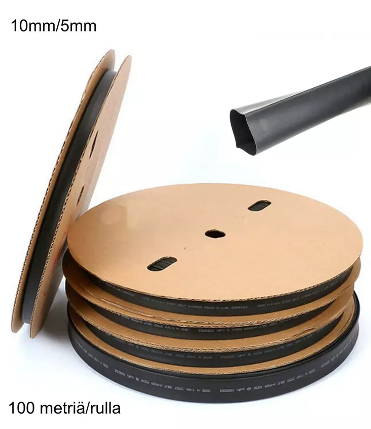 KUTISTESUKKA 10mm/5mm 100M RULLA - Kutistesukat, nippusiteet ja kiinnikkeet - 6438417009042 - 1