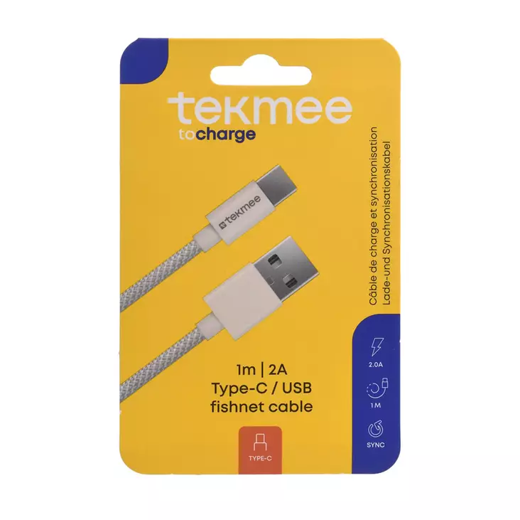 Tekmee latausjohto 1m USB-C-USB - Laturit, kaapelit ja varavirtalähteet - 3661075296322 - 1