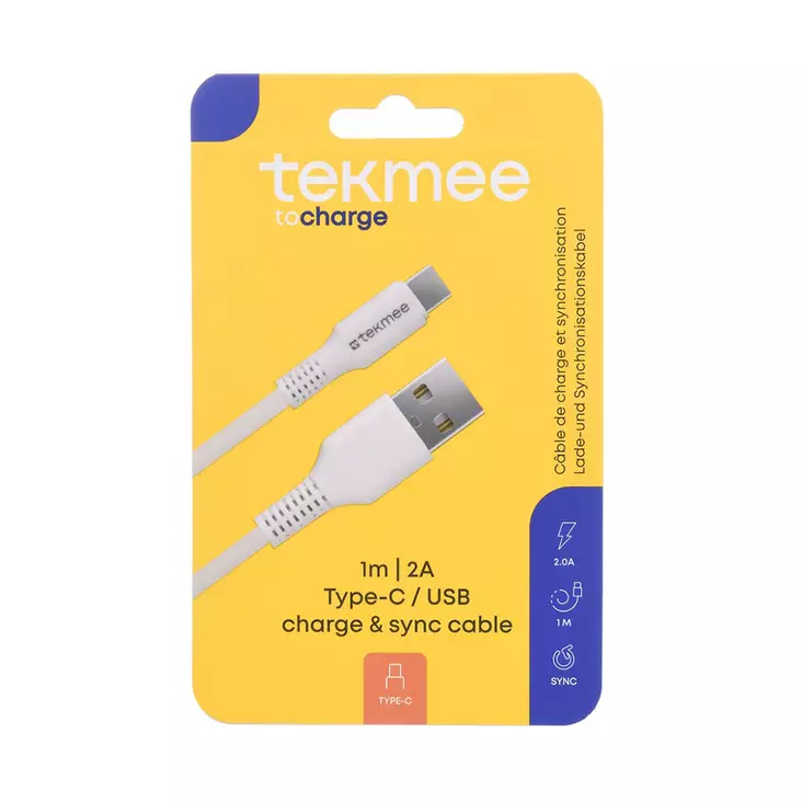 Tekmee latausjohto 1m USB-C-USB - Laturit, kaapelit ja varavirtalähteet - 3661075296742 - 1