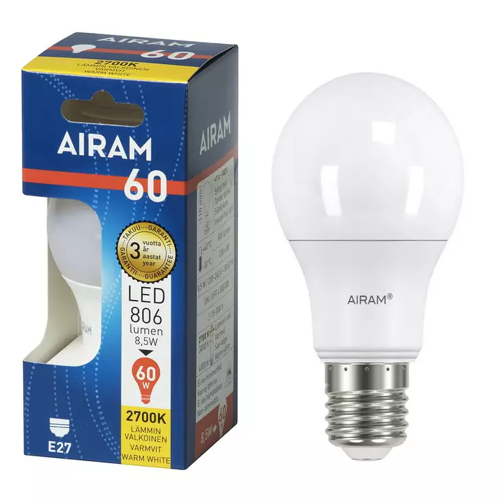 LED 8,5W E27 806LM AIRAM - Lamput E27 kanta - 6435200242402 - 1