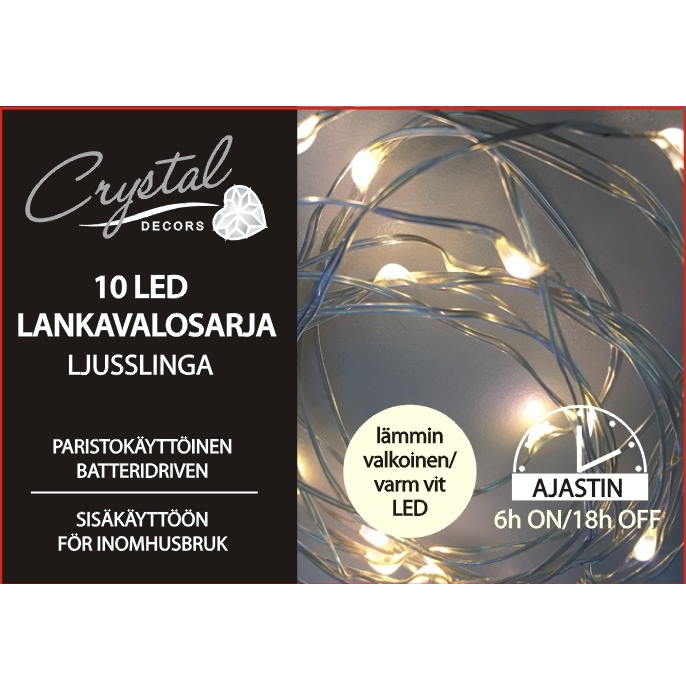 LED LANKAVALOSARJA 10LED LÄMMIN VALKOINEN - Valosarjat paristokäyttöiset - 6438159129602 - 1