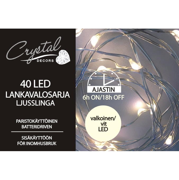 LED LANKAVALOSARJA 40xLED KYLMÄ VALKOINEN - Valosarjat paristokäyttöiset - 6438159117722 - 1