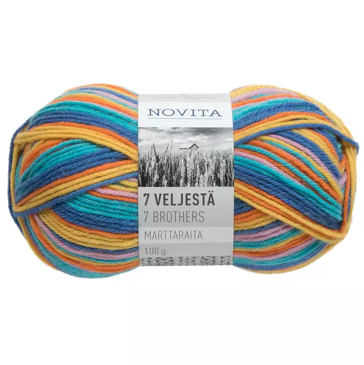 NOVITA 7-VELJESTÄ MULTIRAITA 100G LANKA Useita eri värejä - Sukkalangat - 6412612408572 - 1