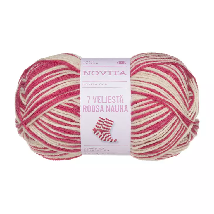 7-Veljestä Roosa Nauha Tasaraita 150g - Sukkalangat - 6412618215792 - 1